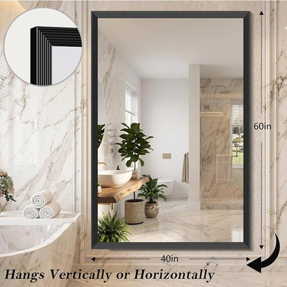 DESBING Large Bathroom Mirror for Over Sink, 60” x 40” Black Rectangle Bathroom Mirrors for Double Vanity, Metal Ribbed Textured Framed Wall Mirror for Bathroom, Living Room, Bedroom,Dressing Room