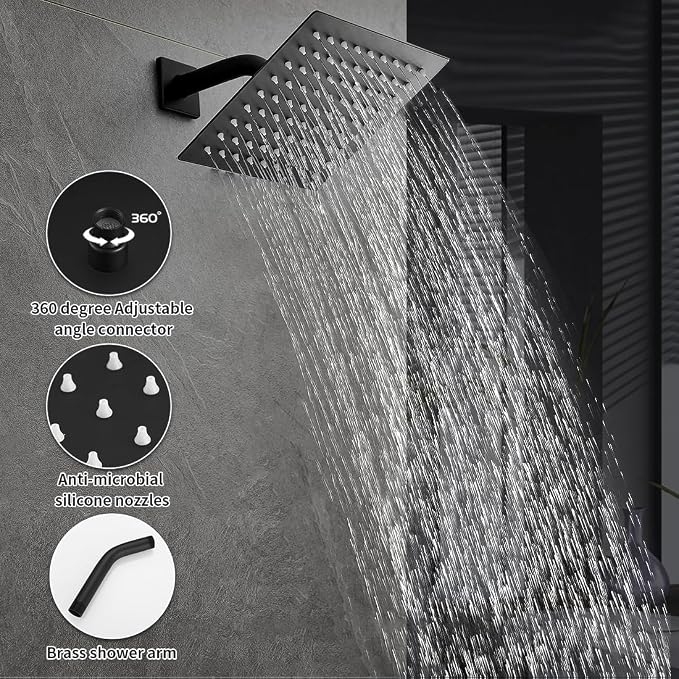 Tub Shower Faucet Set Valve Included with 8-Inch Rain Shower Head and Tub Spout Single-Handle Tub and Shower Trim Kit Matte Black