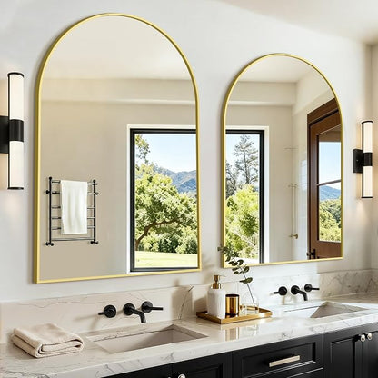 Arched Bathroom Vanity Mirror for Over Sink, 2 Pack 38”x26”, Gold | HD Tempered Glass, Anti-Rust Metal Frame, Hanging or Leaning, Wall Mirrors for Bathroom Sink, Bedroom, Living Room, Entryway