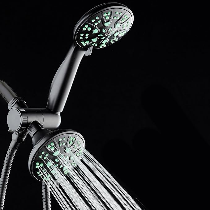 AquaDance Antimicrobial/Anti-Clog High-Pressure 30-setting Dual Head Combination Shower with Microban Nozzle Protection From Growth of Mold, Mildew & Bacteria for a Healthier Shower – Coral Green