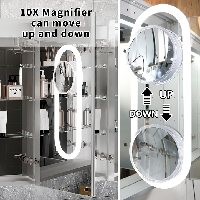32x36 Lighted Medicine Cabinet with Mirror & Magnifier, LED Medicine Cabinet Mirror for Bathroom, Dimmable, Adjustable Color Temp, Defogger, Front&Backlit, Built-in Outlets, Soft Close DTC Hinges