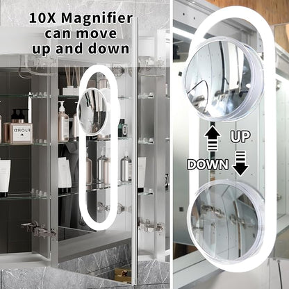 32x36 Lighted Medicine Cabinet with Mirror & Magnifier, LED Medicine Cabinet Mirror for Bathroom, Dimmable, Adjustable Color Temp, Defogger, Front&Backlit, Built-in Outlets, Soft Close DTC Hinges