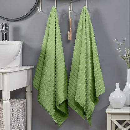 Elegant Comfort 100% Turkish Cotton Corduroy Ribbed Luxury Soft 2 Pack Bath Towels 27 x 54 Inch - Ultra Plush, Absorbent, Quick Dry, Hotel Spa Quality Towels for Bathroom Essentials, Sage