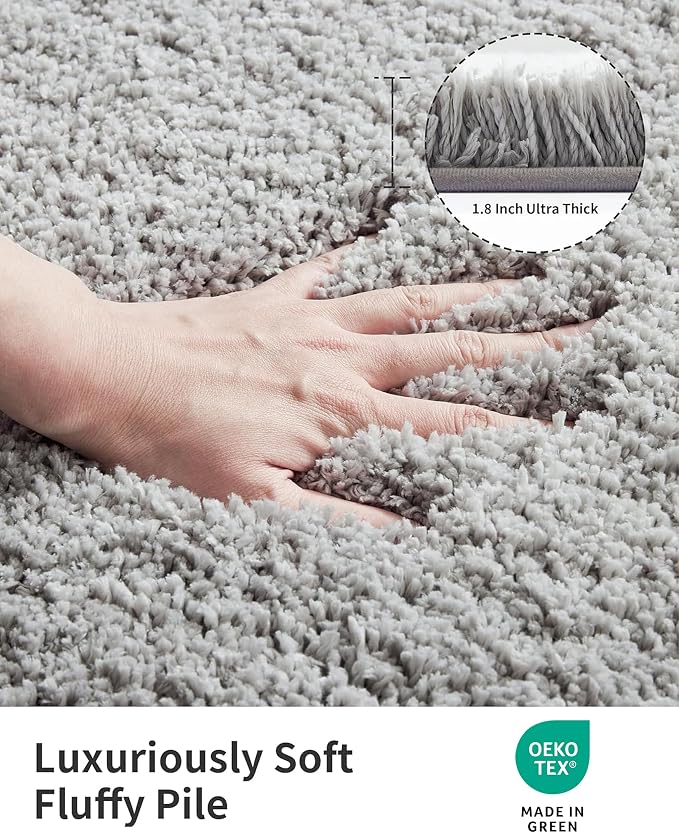 ILANGO Grey Bathroom Rugs 32" × 20" Non Slip & Super Absorbent Extra Thick Soft, Washable Bath Mat for Floor, Microfiber Plush Shaggy Bath Rug with Rubber for Bathtub Shower Room Sink