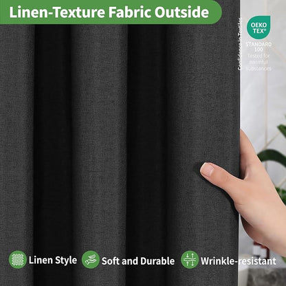 Long No Hooks & No Liner Needed Fabric Shower Curtain,71"Wx80"L,Black | Linen Texture,100% Waterproof TPU Laminated Layer,Bottom Magnets,Machine Washable,Hotel Style Bathroom Curtain For Shower,Tub