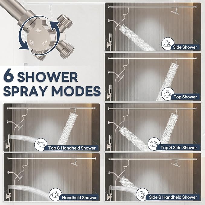 Dual Shower Head for Couples with 6-Mode Diverter, Brushed Nickel | 304 Stainless Steel, Adjustable High Pressure Double Shower Head, Couples Gift, Renter-Friendly, Fits 53"-74" Wide Bathrooms