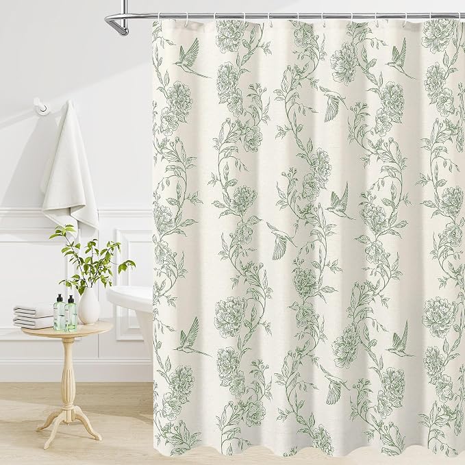 MitoVilla Extra Long Sage Green Cotton Shower Curtain for Bathroom,72 x 84 | Extra Long BoHo Cottagecore Hummingbird Spring Shower Curtains, Modern Farmhouse Country Floral Bathroom Décor, 72 x 84