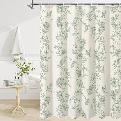 MitoVilla Extra Long Sage Green Cotton Shower Curtain for Bathroom,72 x 84 | Extra Long BoHo Cottagecore Hummingbird Spring Shower Curtains, Modern Farmhouse Country Floral Bathroom Décor, 72 x 84