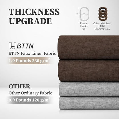 Stall Linen Textured Waterproof Cloth Shower Curtain Set, 36x72, Brown | Half Size, 230GSM Polyester, Heavy Duty Fabric, Weighted Hem, 6 Plastic Hooks, Modern Luxury Hotel Style, Machine Washable