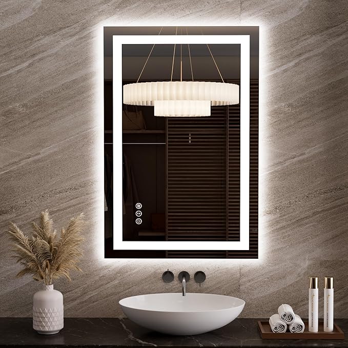 LOAAO 23.6"x35.4" LED Bathroom Mirror with Lights, UL Listed | Anti-Fog, Dimmable, 3 Color Temperature, Backlit + Front Lit, Memory Function, Tempered Glass