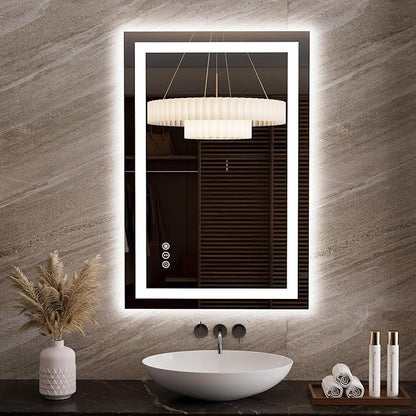 LOAAO 23.6"x35.4" LED Bathroom Mirror with Lights, UL Listed | Anti-Fog, Dimmable, 3 Color Temperature, Backlit + Front Lit, Memory Function, Tempered Glass