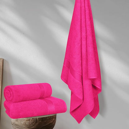 Cotton 2 Pack Oversized Bath Towel Set 28x55 inches, Large Bath Towels, Ultra Absorbant Compact Quickdry & Lightweight Towel, Ideal for Gym Travel Camp Pool - Hot Pink