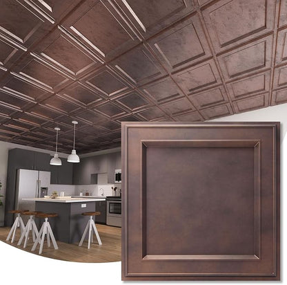 WOWSTAR 12-Pack 24"x24" Drop Ceiling Tiles, Waterproof Glue up Ceiling Panels, Modern Style 3D Wall Panels, Antique Copper | PVC ceiling panels, 24"x24", waterproof, glue-up install, basement kitchen bathroom, 12-pack, set C