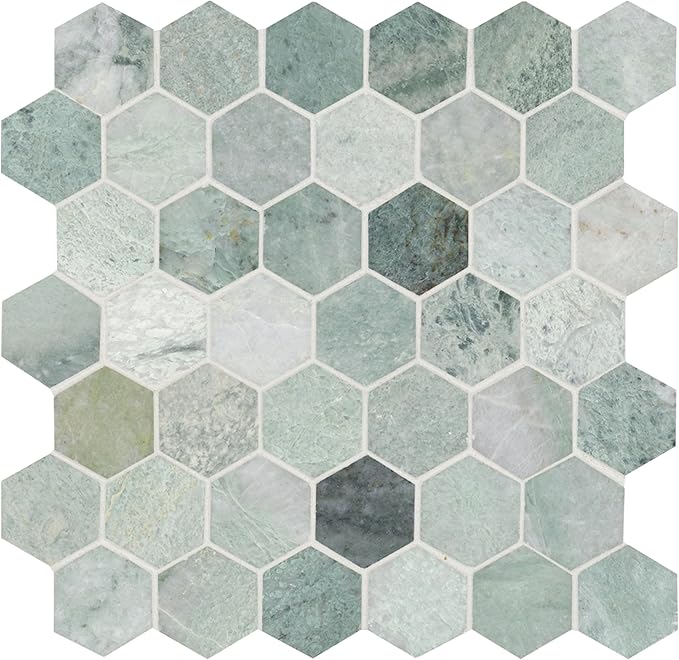 MSI Icelandic Green Hexagon 12 in. x 11.81 in. x 10 mm Polished Marble Mesh-Mounted Mosaic Wall Tile for Bathroom, Kitchen Backsplash, Accent Wall Tile, and Shower Wall Tile