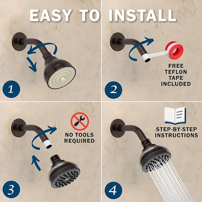 Aqua Elegante Pressure Boosting Shower Head - 1.8 GPM - Oil-Rubbed Bronze | 3 Inch Wall Mount, Water Saving Showerhead, Best For Low Flow Showers With Anti-Clog Nozzles & Adjustable Brass Fitting