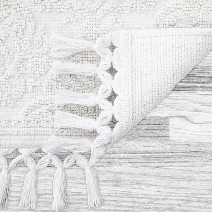 Jean Pierre - Ricardo Bath Mat, Woven Fringe Bathroom Rugs, 100% Cotton, Premium Bathroom Decor - Measures 27" x 52" - White