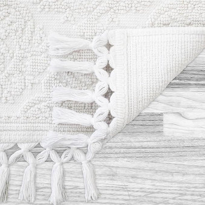 Jean Pierre - Ricardo Bath Mat, Woven Fringe Bathroom Rugs, 100% Cotton, Premium Bathroom Decor - Measures 27" x 52" - White