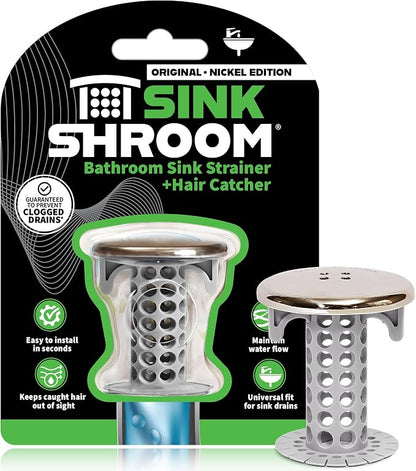 SinkShroom Revolutionary Bathroom Sink Drain Protector Hair Catcher, Strainer, Snare, Nickel Edition
