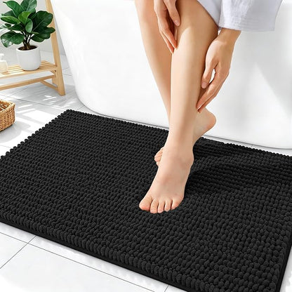 OLANLY Thick Chenille Bathroom Rugs 36x24, Soft Absorbent Bath Mat, Black | Bath Rugs, Rubber Backing, Machine Wash Dry, Bath Mats for Bathroom Floor, Tub and Shower, Home Decor Accessories