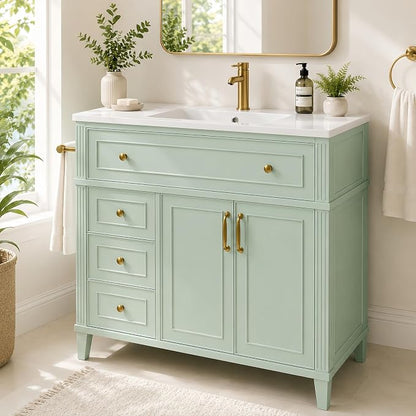 Bellemave 36" Bathroom Vanity with Sink, Bathroom vanities, Green Bathroom Vanity with Drawers, Sink Cabinet, Sage Green, 36Inch