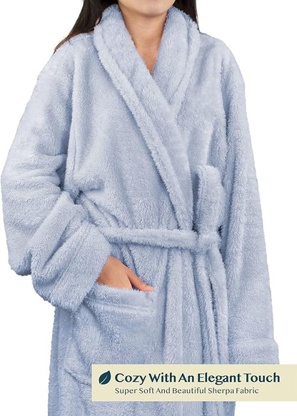 PAVILIA Premium Womens Plush Soft Robe Fluffy, Warm, Fleece Sherpa Shaggy Bathrobe