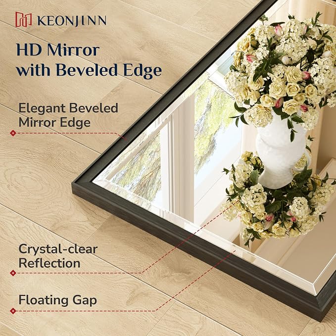 Keonjinn 30" x 30" Black Square Bathroom Mirrors for Over Sink, Aluminum | Safe Tempered Glass, Effortless French Cleat Installation, Clear Reflection, Modern Farmhouse, Black Vanity Mirror for Wall