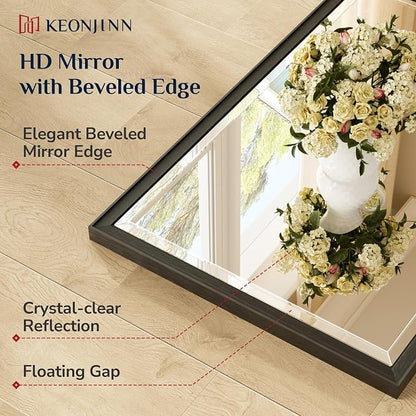 Keonjinn 30" x 30" Black Square Bathroom Mirrors for Over Sink, Aluminum | Safe Tempered Glass, Effortless French Cleat Installation, Clear Reflection, Modern Farmhouse, Black Vanity Mirror for Wall
