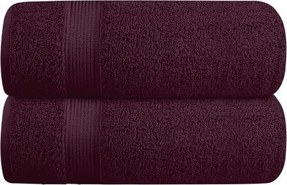 Cotton 2 Pack Oversized Bath Towel Set 28x55 inches, Large Bath Towels, Ultra Absorbant Compact Quickdry & Lightweight Towel, Ideal for Gym Travel Camp Pool - Burgundy Red