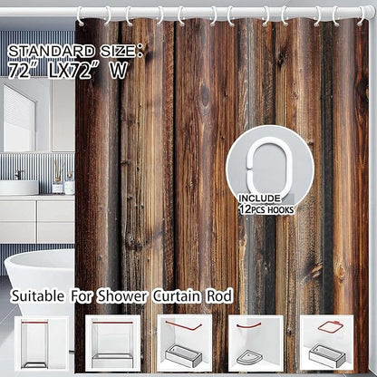 Rustic Barn Door Shower Curtain, Rustic Wooden Board Brown Shower Curtain,Vintage Countryside Wood Board Fabric Bathroom Curtains, Waterproof Cloth Bathroom Sets with Hooks, 48"x72"