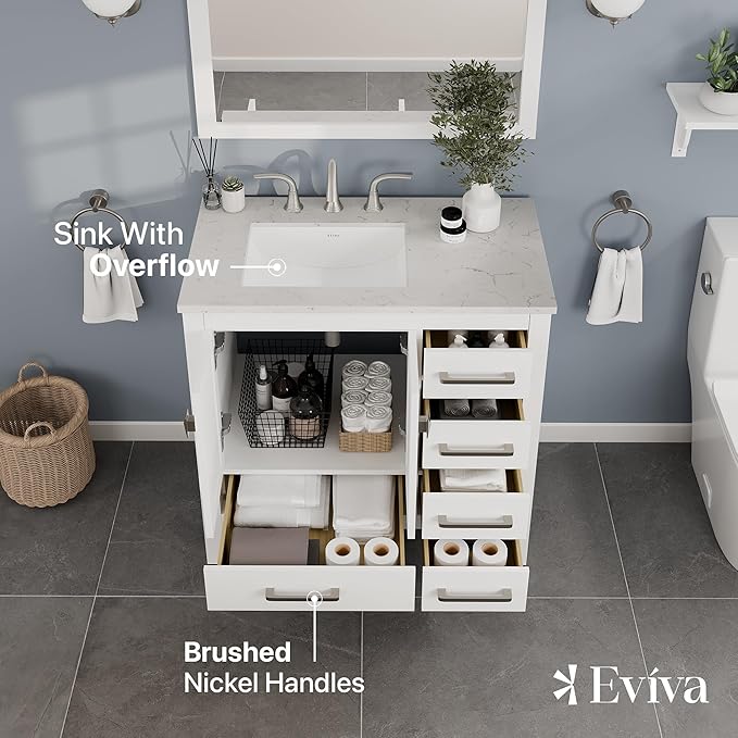 Eviva Aberdeen 36 in. White Single Sink Bath Vanity with Carrara Quartz Top and Undermount Porcelain Sink