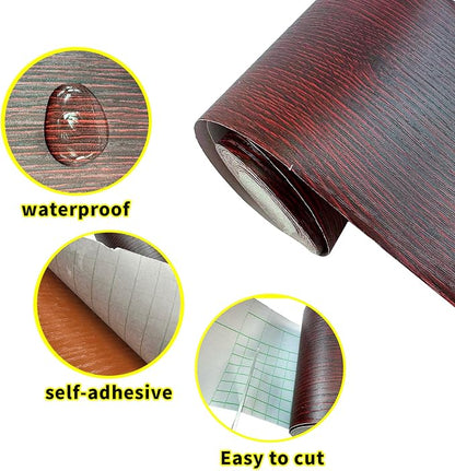 Teemall 10M Wood Grain Removable PVC Waterproof Border Wall Decor Self Adhesive Kitchen Bathroom Tiles Sticker Wallpaper Mirror Frame Sticker (Red)