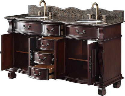64 Inch Traditional Style Solid Wood Hopkinton Double Sink Bathroom Vanity-Model GD-4438SB-64