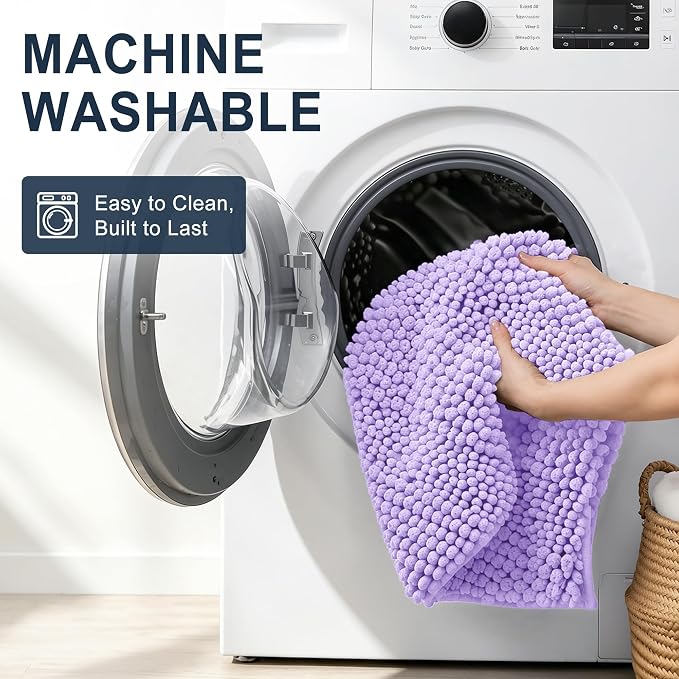 Smiry Thick Chenille Bathroom Runner Rugs 47x20, Soft Bath Mat, Lavender | Quick‑Dry & Machine Washable, Non‑Slip Bath Carpet, Striped Bath Rugs for Tub & Shower, Modern Home Decor Accessories