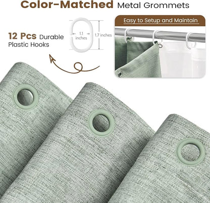 BTTN 3 in 1 Shower Curtain Set - 96 Inch Extra Long Linen Textured Cloth Shower Curtain Liner with Plastic Hooks and 3 Magnets, Tall Modern Waterproof Shower Curtain for Bathroom, Sage Green, 72x96