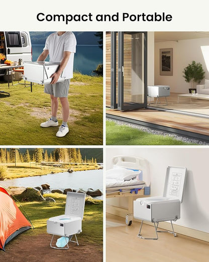 LE-310 Smart Dry Flush Toilet for RV and Off-Grid Living | Rechargeable portable toilet with waterless one-click sealing for vans, trucks, car travel, tiny homes, camping and backup