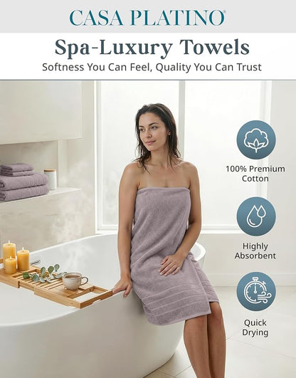 Casa Platino Towel Set Quick Dry 100% Cotton 12 Piece Soft - Platinum | Set Of Towels - Ring-Spun Durability, Ring-Spun Cotton, Terry Weave Comfort, Long-Lasting Comfort, Hotel-Style Look