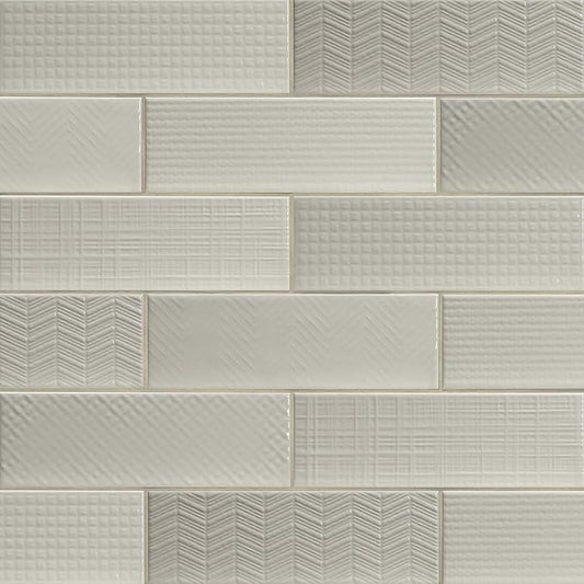 M S International Urbano Crema 3D Mix Glossy Ceramic Subway Tile for Bathroom, Kitchen Backsplash, Accent Wall, and Shower Wall, Sample