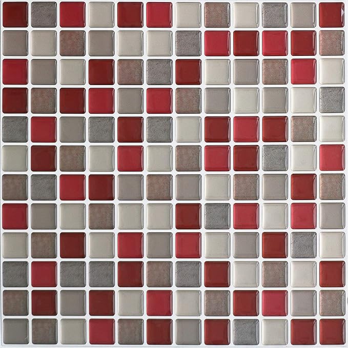 HyFanStr Peel and Stick Backsplash 3D Mosaic Tile Stickers Wall Sticker Home Decor for Kitchen Bathroom 9.26" x 9.26"(Pack of 4)