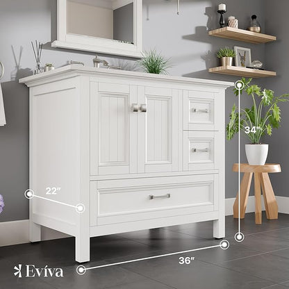 Eviva Britney 36 in. White Single Sink Bath Vanity with Carrara Quartz Top and Undermount Porcelain Sink