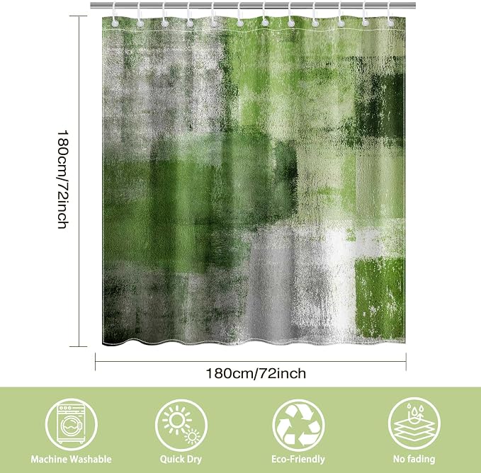 Mocsicka Abstract Shower Curtain Grey Abstract Art Painting Shower Curtain Bathroom Bathtub Curtain 72x72 Inch with 12 Hooks (Green)