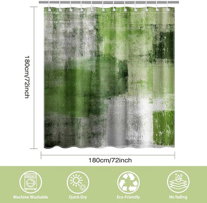 Mocsicka Abstract Shower Curtain Grey Abstract Art Painting Shower Curtain Bathroom Bathtub Curtain 72x72 Inch with 12 Hooks (Green)