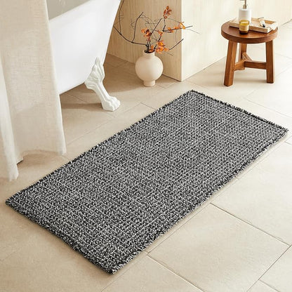 TYUU Waffle Bath Mat, Boho Bathroom Rugs Non Slip, 48x24 Black & White | Super Absorbent Quick Dry Bath Rug, Non-Slip Backing, Soft Waffle Washable Farmhouse Bathroom Mats, Tub, Shower & Home Decor
