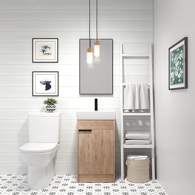 18 Inch Bathroom Vanity with Sink Combo, Floor-Mounted Bathroom Vanity with Soft Close Door&1 Adjustable Shelf,Modern Freestanding Bathroom Vanity with Top Basin & Storage Cabinet,Brown