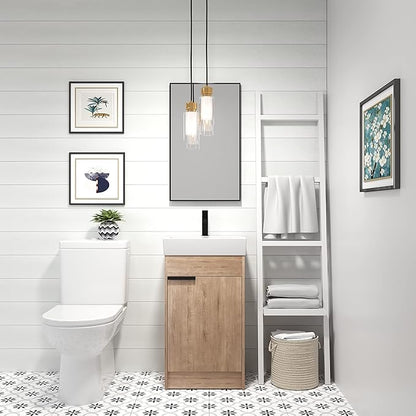 18 Inch Bathroom Vanity with Sink Combo, Floor-Mounted Bathroom Vanity with Soft Close Door&1 Adjustable Shelf,Modern Freestanding Bathroom Vanity with Top Basin & Storage Cabinet,Brown