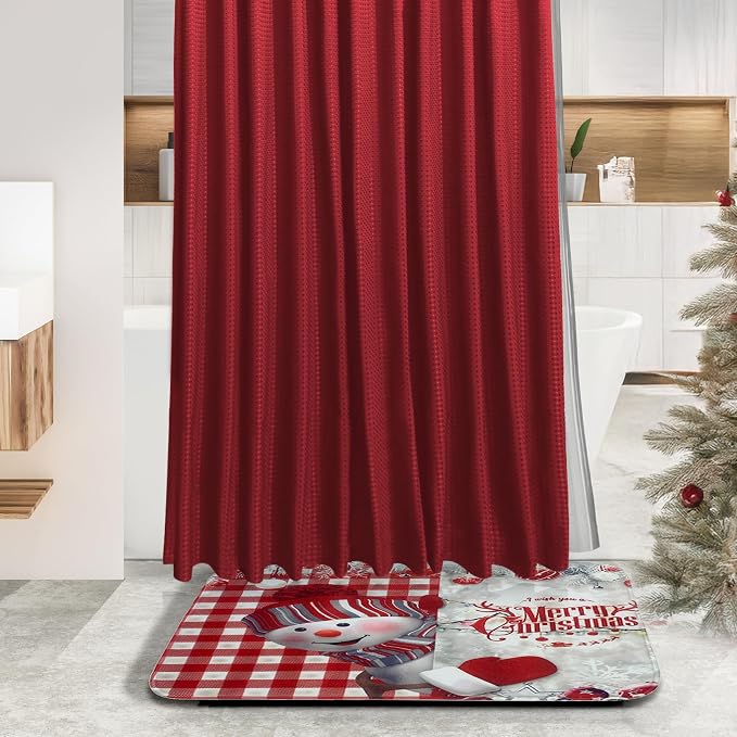 Clara Clark Bathroom Set - Christmas Bathroom Accessories Set, 24PC Bathroom Accessory Set, Christmas Bathroom Sets with Adhesive Corner Shower Caddy Hanging, Toilet Brush, Trash Can & Soap Dispenser | 25 Piece Complete Xmas Shower Curtain Set with Too...