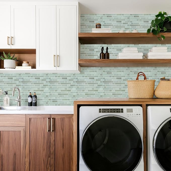 STICKGOO Thicker Peel and Stick Backsplash Tile for Kitchen and Bathroom | 10 Sheets of 12”×12” - 3D Vinyl Self Adhesive Wall Tiles Stick on Backsplash for Kitchen & Bathroom(Solna Green)