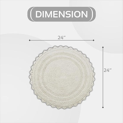 Better Trends Lilly Crochet Round Bath Rugs & Absorbent Bathroom Mat, Reversible Bath Rugs, Bath mats for Bathroom, 100% Cotton Bathmats Washable - 24", Cream Round Rug