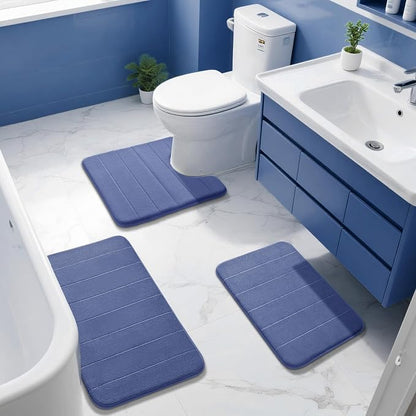 Yimobra Memory Foam Toilet Bath Mat U-Shaped, Soft and Comfortable, Super Water Absorption, Non-Slip, Thick, Machine Wash and Easier to Dry for Bathroom Commode Contour Rug, 24 X 20 Inches, Navy Blue