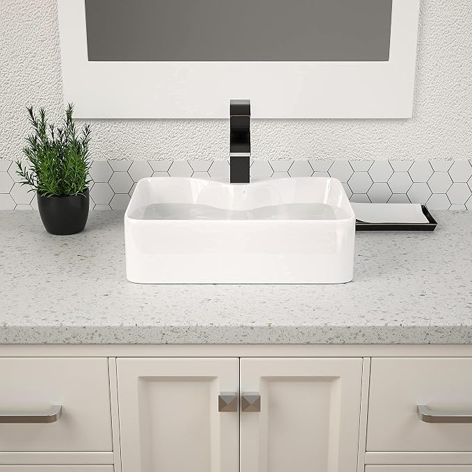 Dcolora Rectangular White Vessel Sink - 19"x15" Ceramic Porcelain Above Counter Vanity Sink Basin