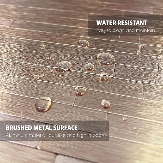 Copper Backsplash Peel and Stick Tiles, Self Adhesive Linear Stick on Backsplash Mini Subway Wall Tiles for Kitchen Fireplace (6 Sheets)